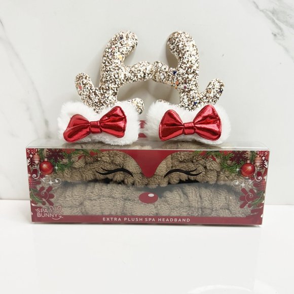 NEW Spa Bunny Extra Plush Spa Reindeer Bow Headband - Glitter - Picture 1 of 5